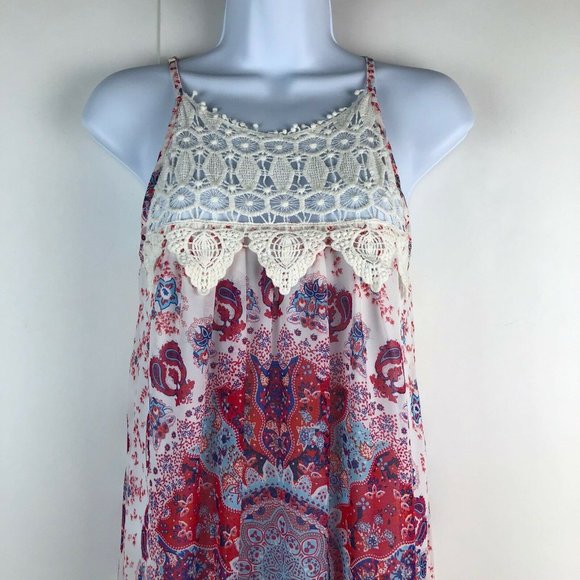 Entro Sleeveless Crochet Mandala Print Shift Dress - Picture 2 of 5